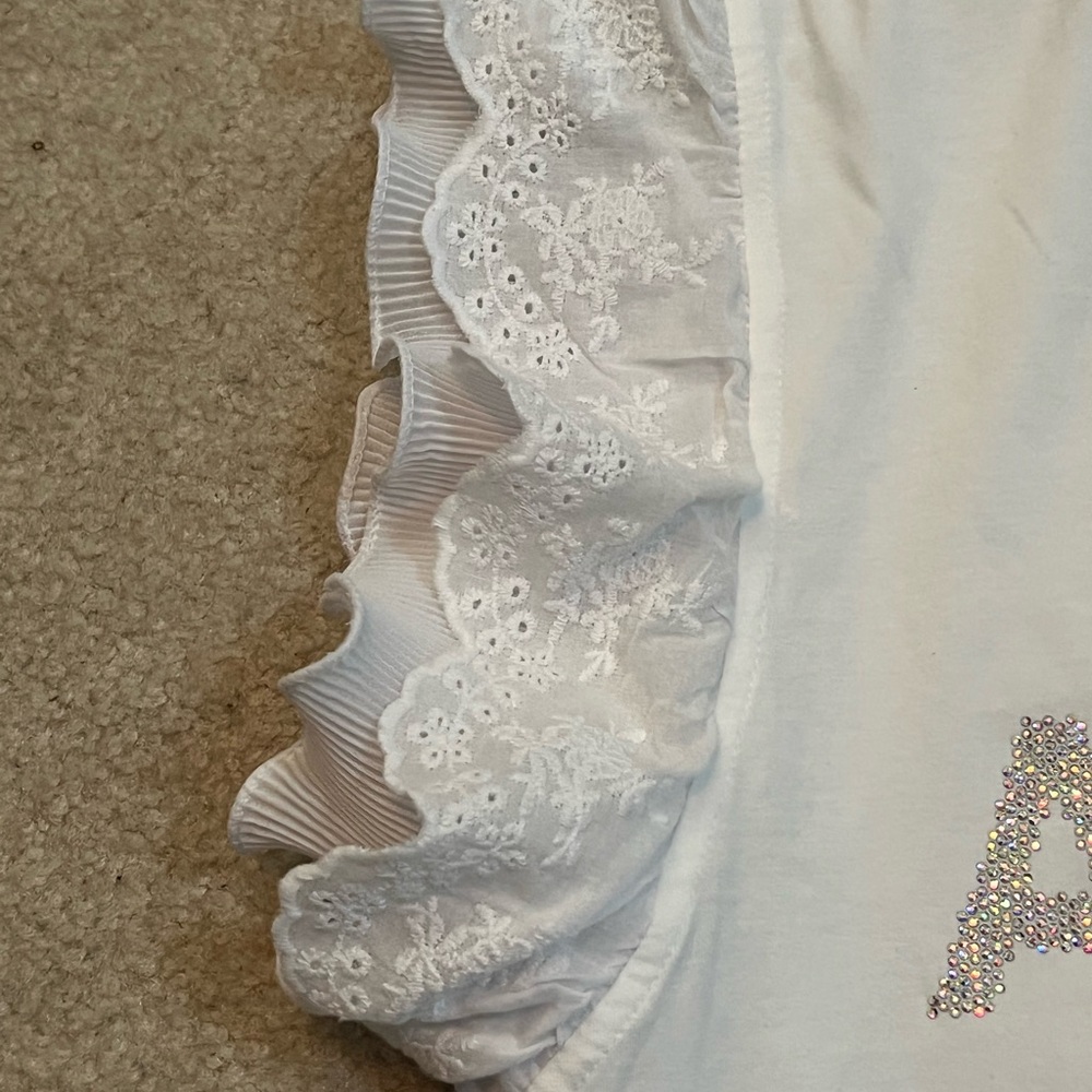 AMOUR Graphic Ruffle Sleeve Tee - White with Black & Glitter Accents - Picture 3 of 5